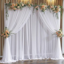 4 Pack 20x10FT White Sheer Tulle Backdrop Curtains Wedding Party Drapes