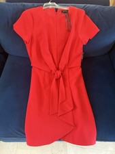 Arthur Levine By Tahari Womens Short Sleeve Neck Tie Front Dress in Red Size 6