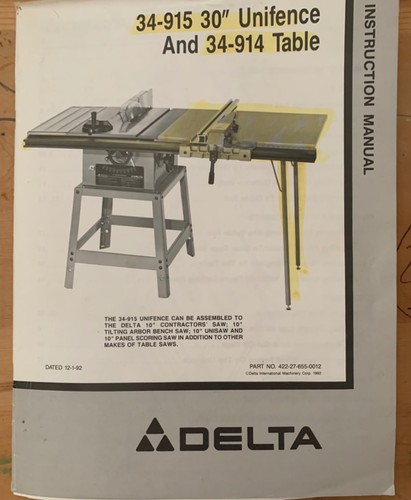 Delta Rockwell 34-915 30" Unifence and 34-914 Table. Instructional Manual 18 pls