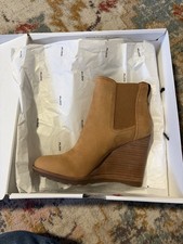 Women Ankle Boots Wedge Heel Booties Almond Toe Side Zipper Booties