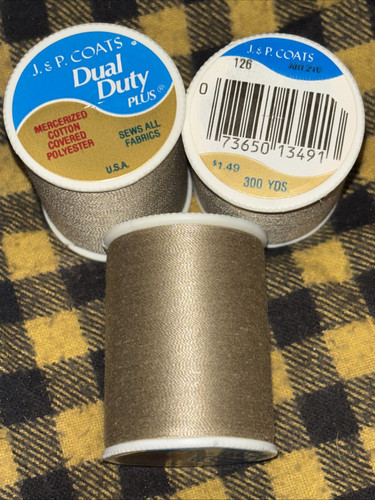 3 Lot New J&P Coats Dual Duty Thread #126 Khaki Brown Sews All Fabrics 300 Yd Ea - Picture 1 of 4