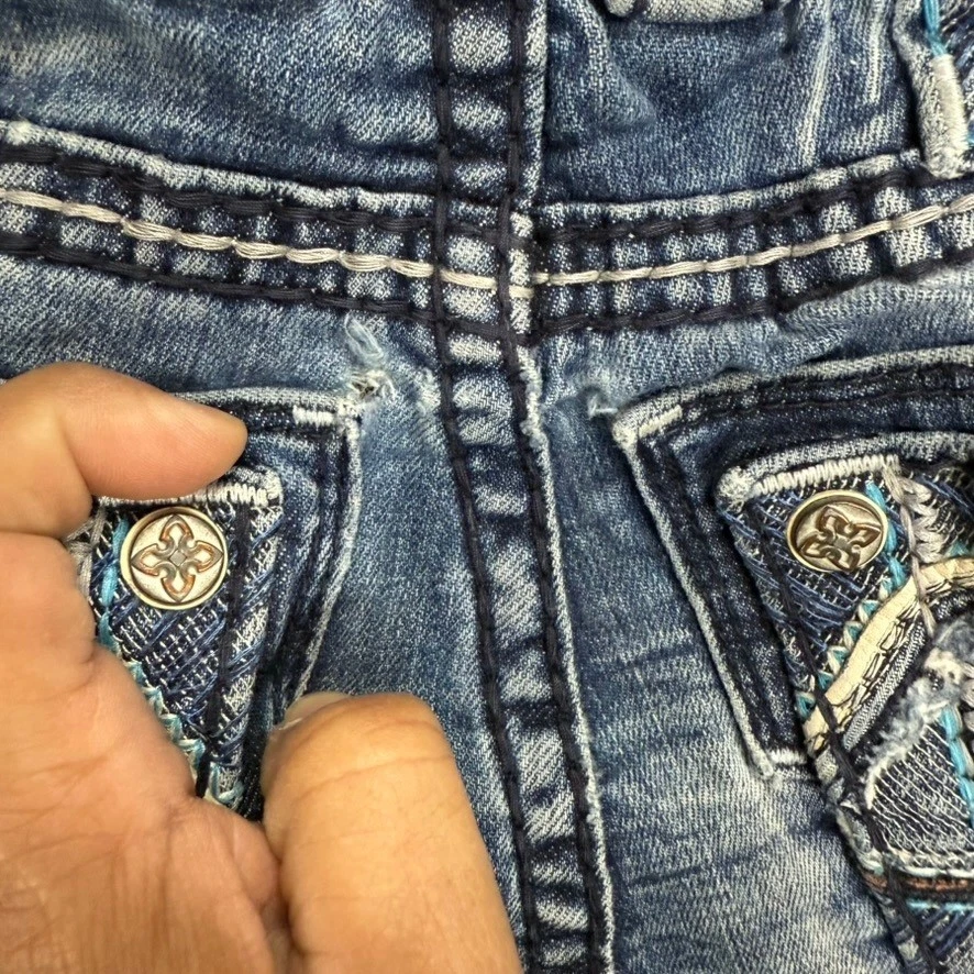 Pantalones de mezclilla rectos ajustados Rock Revival azul envejecido talla 28 para hombre DEFECTUOSOS Foto 2 de 4