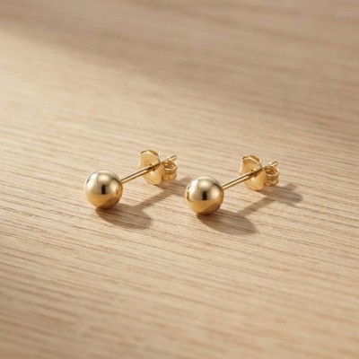 10 Karat massive Gelbgold Kugel Ohrstecker 4 mm zierlich rund, Perle, Push Back