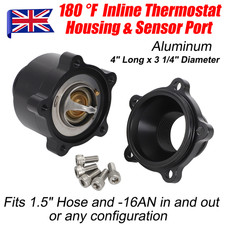 180 °F Black Inline Thermostat Housing & Sensor Port Fit 1-1/2" Hose 1.5" -16AN