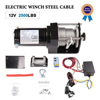 2500LBS 12V Electric Winch  Steel Cable Rope ATV UTV Truck Trailer Off Road USA