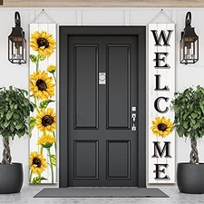 Sunflower Welcome Hanging Banners Spring Porch Banners Flags White Background