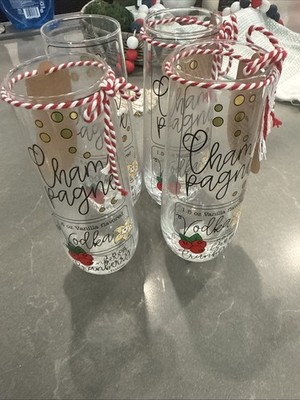 Mud Pie Christmas 4-Pc Stemless Champagne Flutes Vanilla Cranberry Mimosa NWT