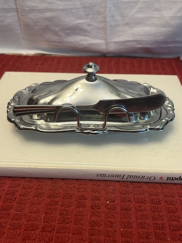 Vintage Farber Bros. Silverplate Butter Dish & Knife Rest Plus Butter Knife - Picture 10 of 12