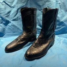 JUSTIN 3172 Vintage Black Quill Smooth Ostrich Roper Cowboy Boots Mens 11 1/2 D