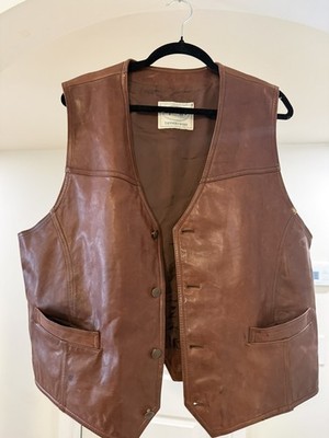 Vintage Tannery West Leather Vest - Large/XL Brown - Rare / Excellent