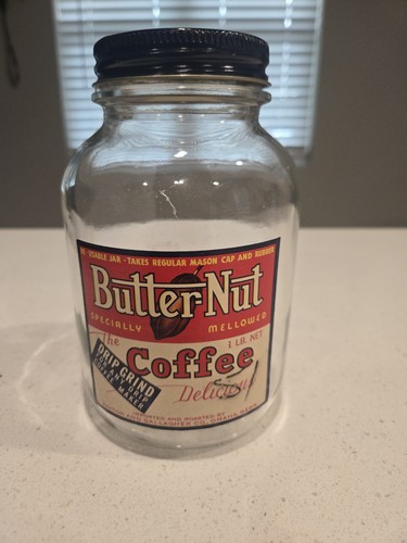 Vintage Butter Nut Paper Label 1 Lb. Coffee Jar,Omaha Nebraska