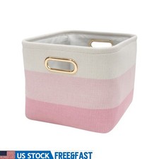 Ombre Storage Basket Nursery Playroom Cotton W/ Gold Handles Lightweight New