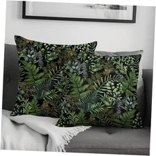 Botanical Print Pillow Covers 18x18 Set of 2 Vintage Black Sage Green Plant 