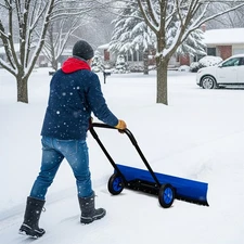 39in Wide Snow Pusher Shovel for Driveway with Wheels