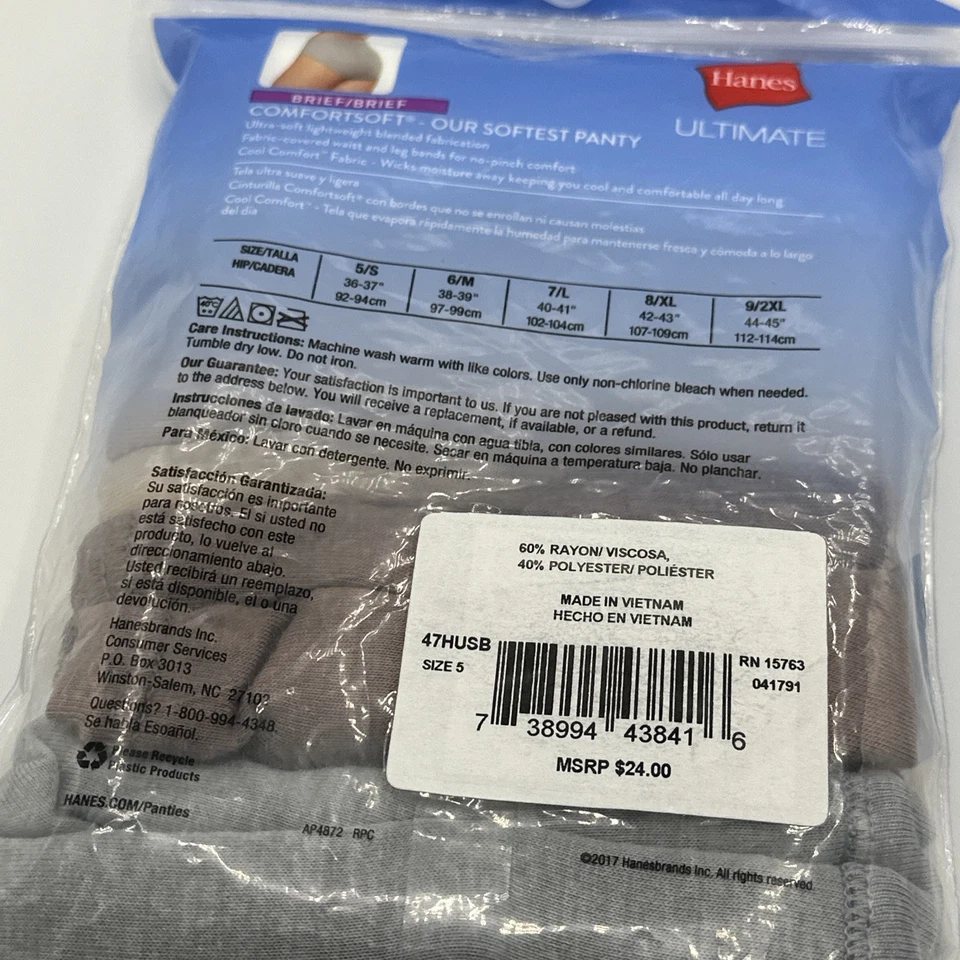Hanes Ultimate Comfort Calzoncillos Suaves 4 Pares Mujer 5/S Gris Tostado Rayón-Poliéster NUEVO Foto 3 de 4