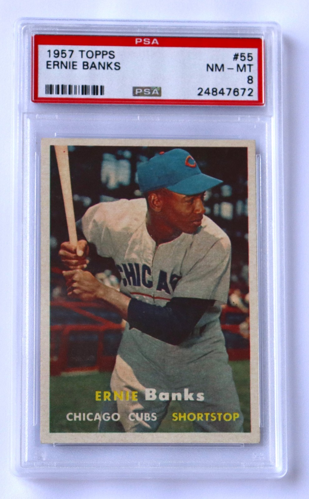 1957 topps # 55 ernie banks psa 8 nm-mt nq centered