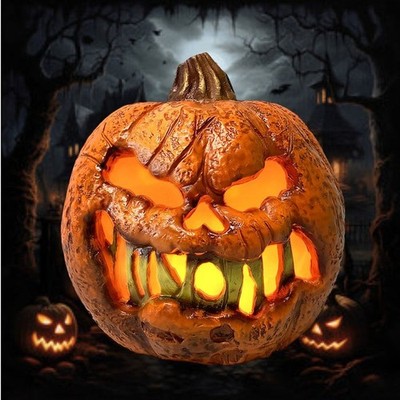 Tekky Toys 8'' Flammeneffekt verrotteter animierter Kürbis Halloween Requisite Jack-o-Laterne