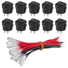 10 Pack Round Rocker Switch 12V ON Off 12 Volt DC Circle Toggle Switch 2 Pin ...