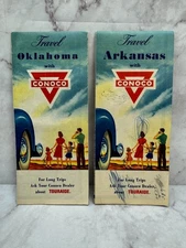 Vintage Conoco Gas Oil Advertising Oklahoma Arkansas Road Map 1956 Lot of 2