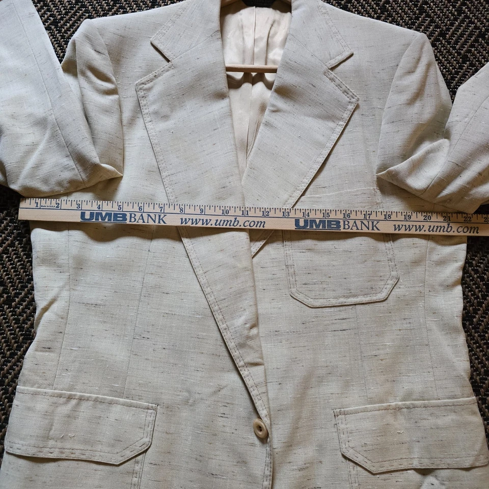 Traje Discoteca Vintage Michaels KC 70s Marfil Lino A Medida EE. UU. Hecho en Unión 42L Foto 2 de 4