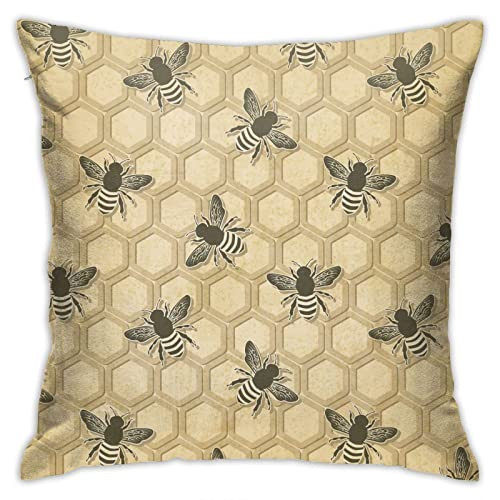 Throw Pillow Covers Vintage Bee Honeycomb Pattern Square Pillowcover-8-image