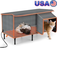 Heated Cat House W/ Safe Heating Pad Outdoor Insulated Waterproof Design Pets US