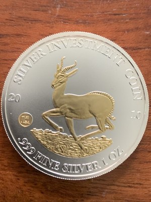 Malawi 1 Oz Silver 2010 Springbok Gold Appliqué 31 Gram Prooflike