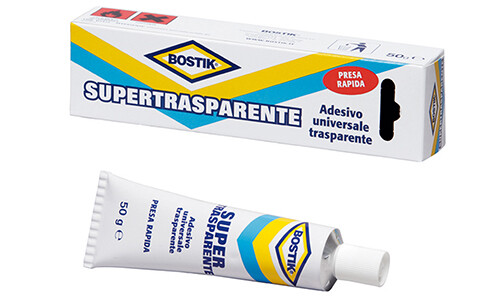 12x Colla adesivo universale plastica pelle cuoio BOSTIK Super Trasparente 50 g.