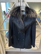 Prada Womens Wool Blazer With Popper Buttons, Large Real Fox Fur Collar, Size 38