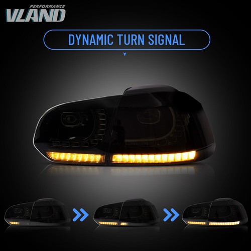 VLAND Smoked LED Tail Lights for 2010-2014 GOLF 6 MK6 w/ Sequential Turn Signal - Picture 4 of 16