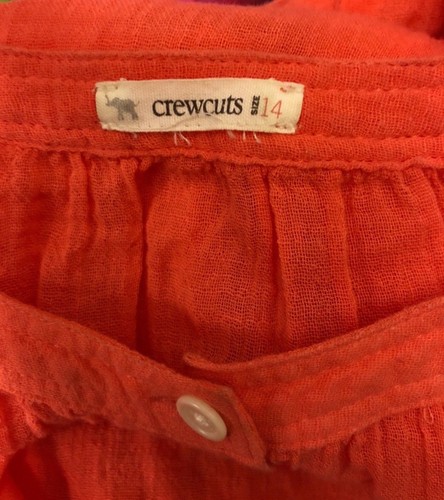 CREWCUTS Summer Shirt Dress Short Sleeve Size 14 Gauze Cotton Lightweight Orange - Picture 5 of 6