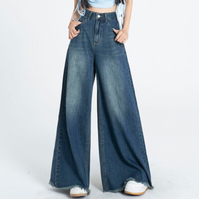 Lady Jeans Slim High Waist Flare Wide Leg Casual Baggy Denim