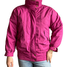 Vintage 80s Womens Fuchsia Pink Goose Down Puffer Ski Winter Jacket Sz S