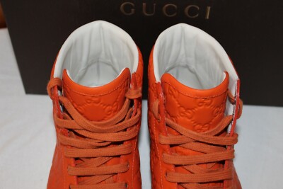 Gucci GG Embossed Monogram Size 9.5 Orange Leather High-Top  display picture 2
