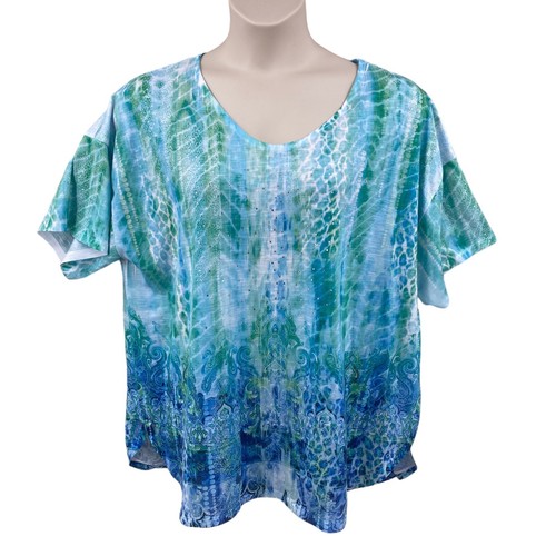 Concepts Womens Top Size XXXL 22 Short Sleeve Multicolored Paisley Scoop Neck - Picture 4 of 13