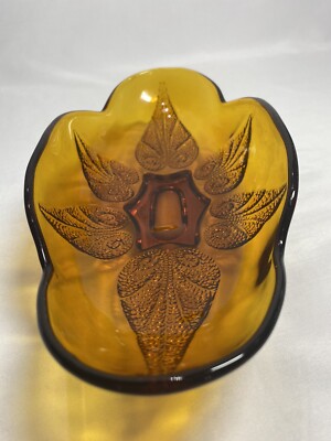Vtg MCM Indiana Glass  Amber Candy Celery Dish Leaves 10  X 5 