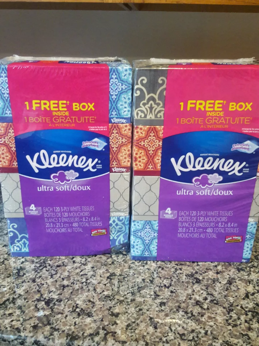 Kleenex Ultra Soft Facial Tissues, 4 Flat Boxes, 120 White Tissues