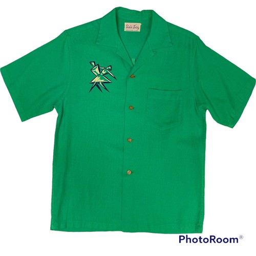 Vtg 50s Waikiki Holiday Silk Rayon HAWAII DANCE Velvet Bowling Loop Collar Shirt - Picture 2 of 11