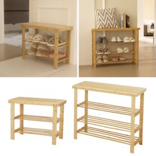 2/3 Tiers BAMBOO SHOE RACK FOOTWEAR ORGANISER WOODEN STORAGE SHELVES STAND Shelf
