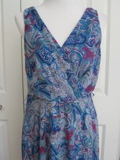 CHAPS SZ 8 DRESS DRESSY CROSS FRONT EMPIRE HIGH-LOW CHIFFON LINED PAISLEY EUC 