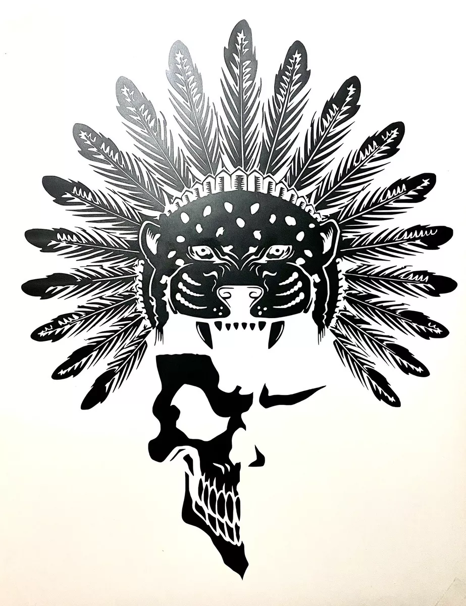 Aztec Jaguar Warrior Skull, Sticker, Decal Vinyl, Mexico