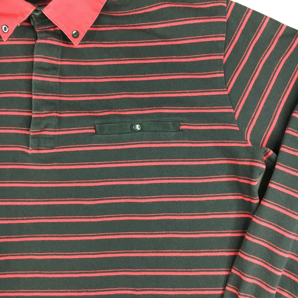 Vintage Oscar De La Renta Polo Men's XL Red Long sleeve 1/4 Button-down Striped - Image 4 of 4
