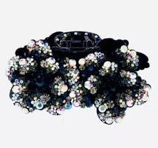 USA LARGE FLOWER HAIR CLAW JAW CLIP made with SWAROVSKI CRYSTAL NAVY GRAY AB