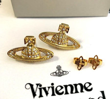 Vivienne Westwood Orb Mini Bas Relief Gold Earrings Jewelry with drawstring