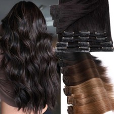 US SALE Clip in 100 Real Remy Human Hair Extensions Full Head Brown/8 Pieces 8A