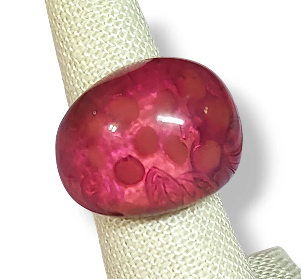 Anillo Cúpula Flores Rosa Lucita Estilo Vintage Resina Talla 6 Retro Foto 4 de 4