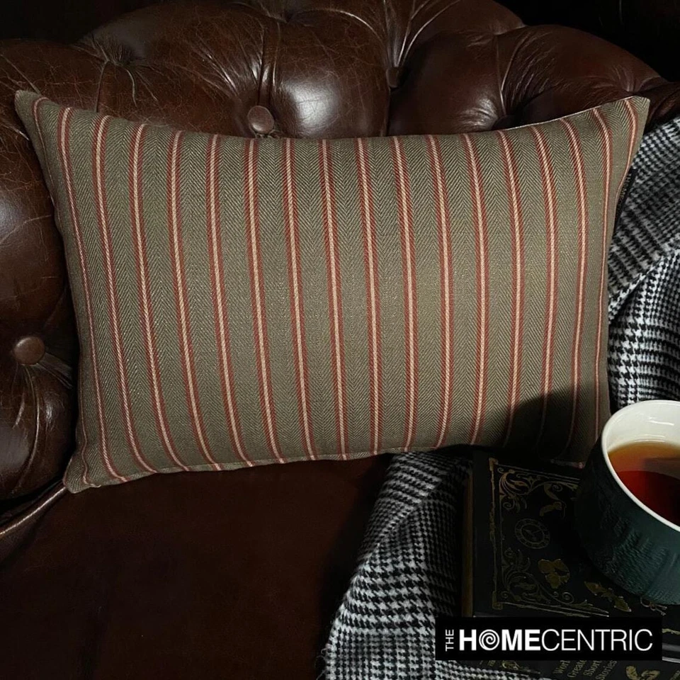 Funda de Almohada Lumbar Oblonga Rayas Verdes Algodón Navidad-Rayas Paralelas Verde Foto 2 de 4