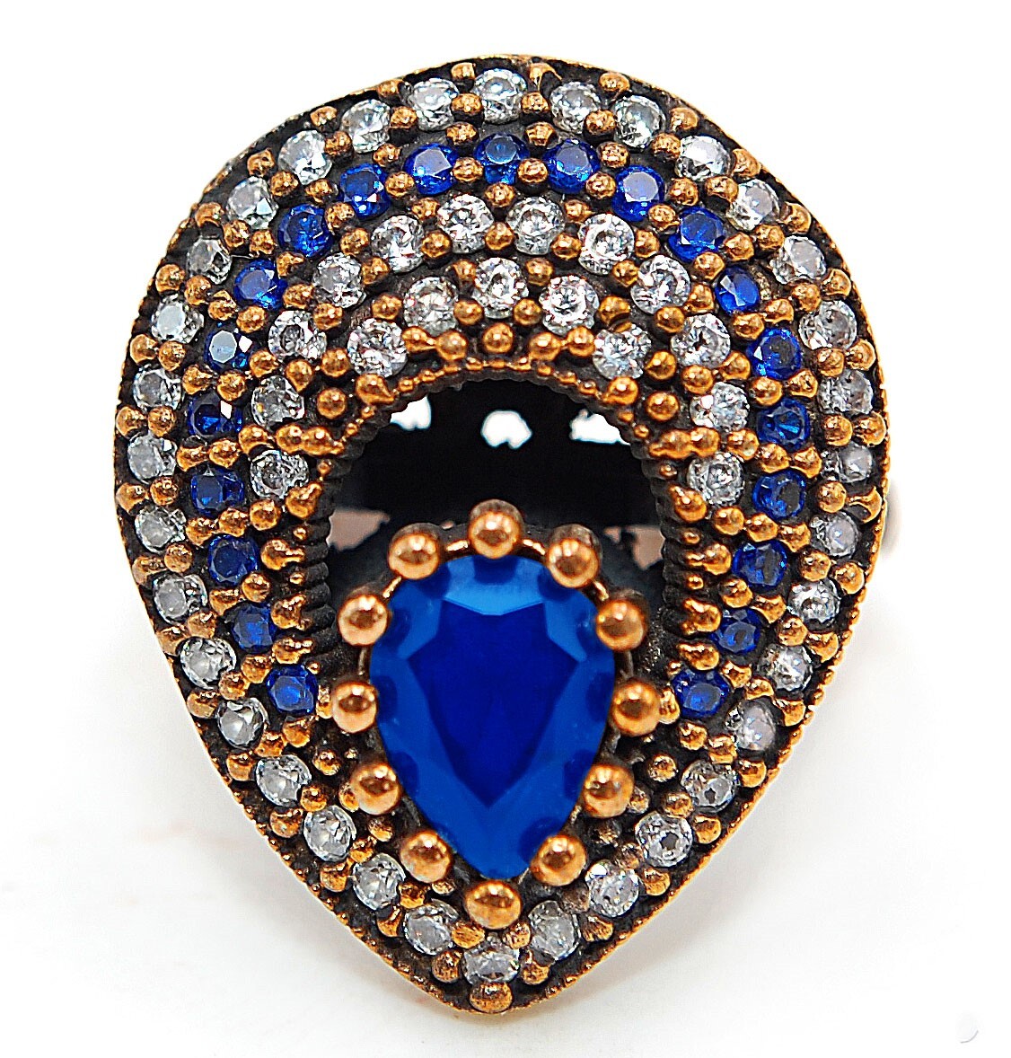 Vintage Ottoman Style 3CT Blue Sapphire 925 Sterling Silver Ring Size 8