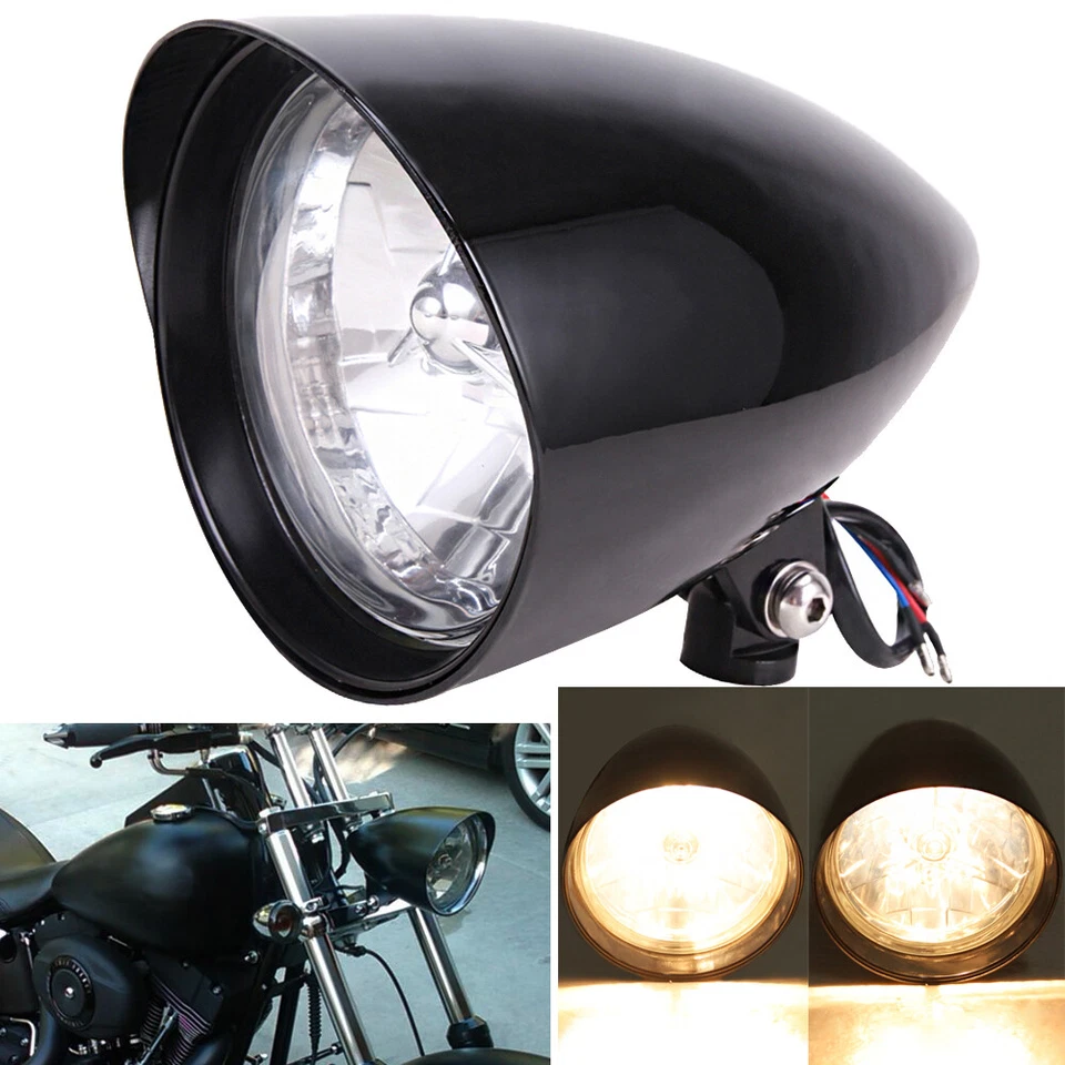 5.75" Bullet Headlight Assembly For Harley Sportster Softail Dyna Bobber Chopper - Image 2 of 4