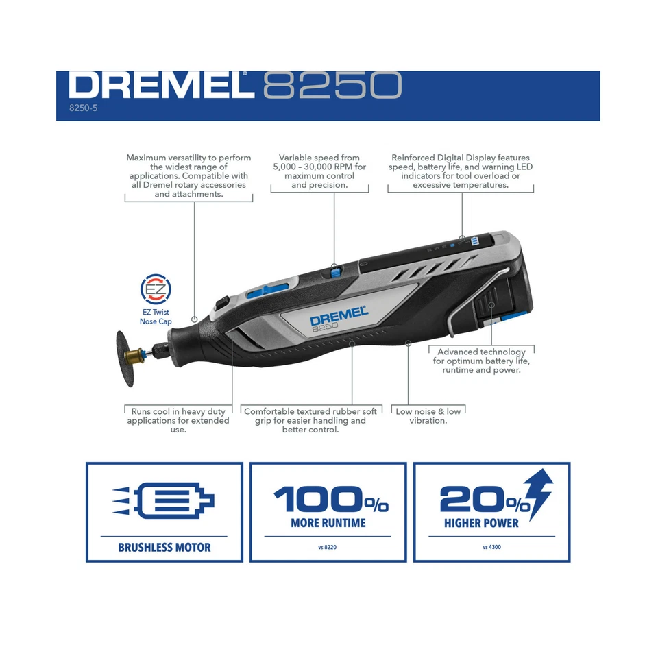 Dremel 8250 Brushless Motor Cordless Rotary Tool All Purpose Accessory Kit - Image 4 of 4